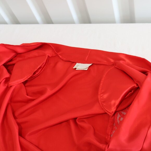 California Dynasty Womens Vintage Robe Chemise Set Red Lace Slip Dress Size Med - Picture 12 of 13